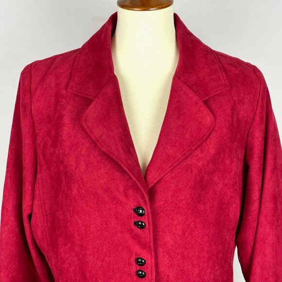 Vtg 80s 90s Studio I Faux Suede Blazer Sz 16 Red Career Office Professional - Picture 2 of 7